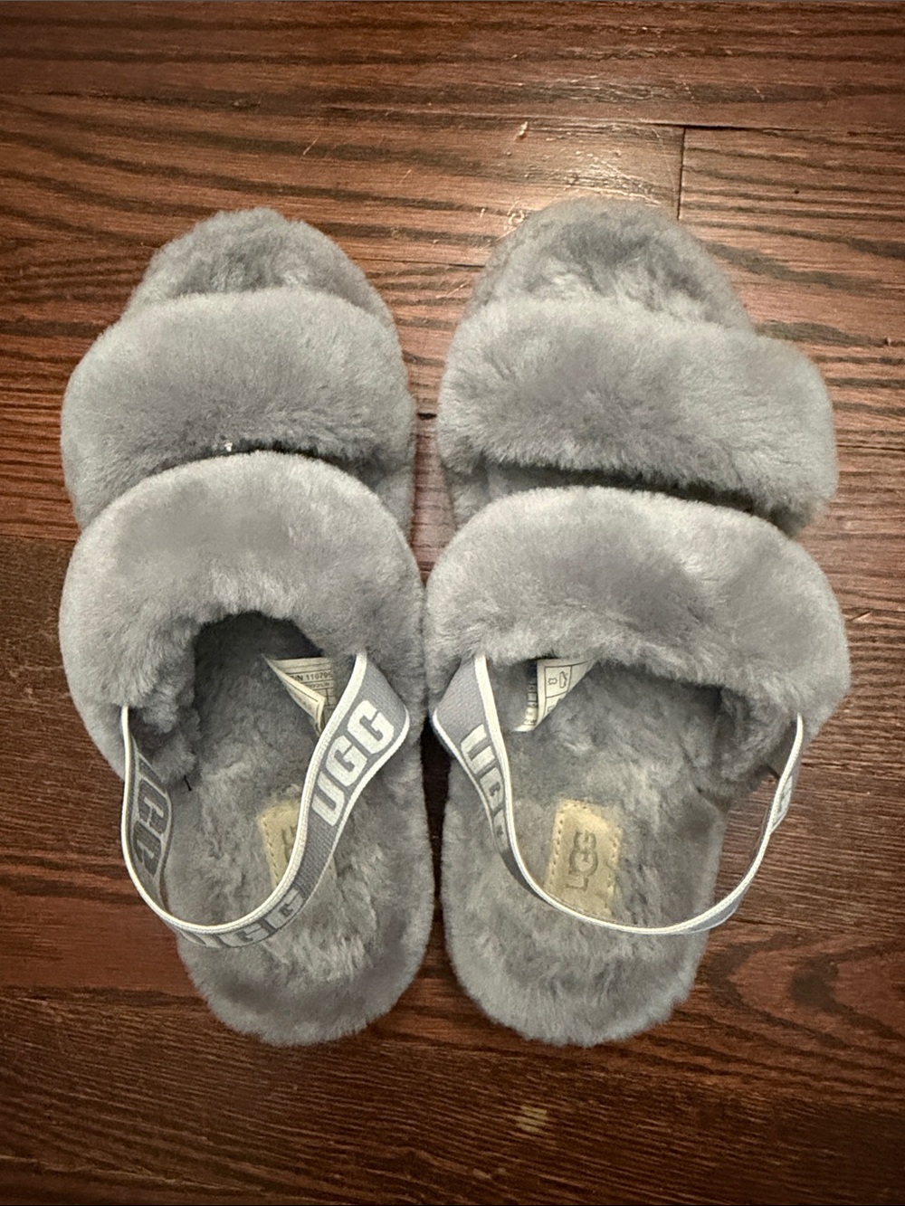 UGG Plush Double-Band Shearling Slides - Light Gray